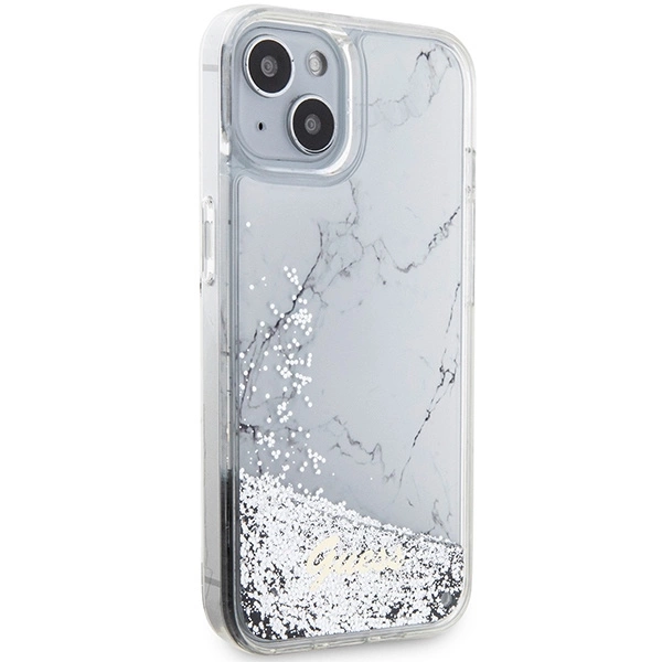 Guess Liquid Glitter Marble case for iPhone 14 - whiteeng