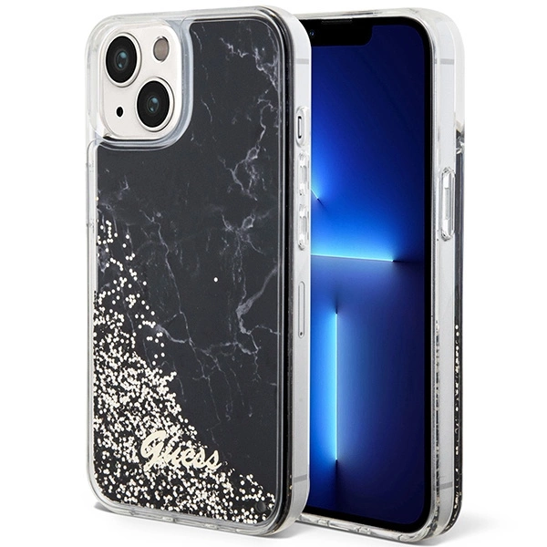Guess Liquid Glitter Marble case for iPhone 14 - blackeng