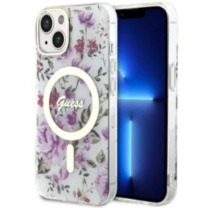 Guess Flower MagSafe case for iPhone 14 - transparenteng