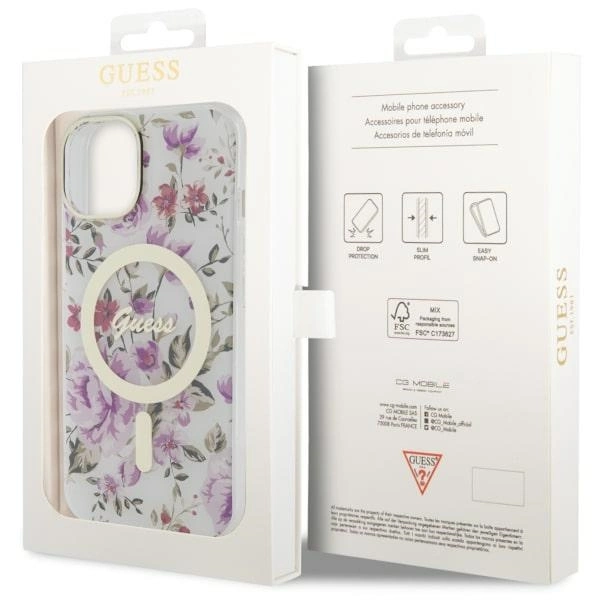 Guess Flower MagSafe case for iPhone 14 - transparenteng