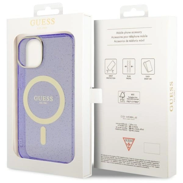 Guess Glitter Gold MagSafe case for iPhone 14 - purpleeng