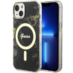 Guess GUHMP14SHTMRSK iPhone 14 6.1" black/black hardcase Golden Marble MagSafeeng