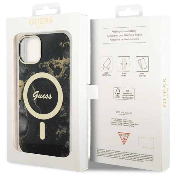Guess GUHMP14SHTMRSK iPhone 14 6.1" black/black hardcase Golden Marble MagSafeeng