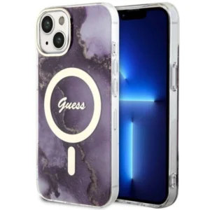Guess GUHMP14SHTMRSU iPhone 14 6.1" purple/purple hardcase Golden Marble MagSafeeng