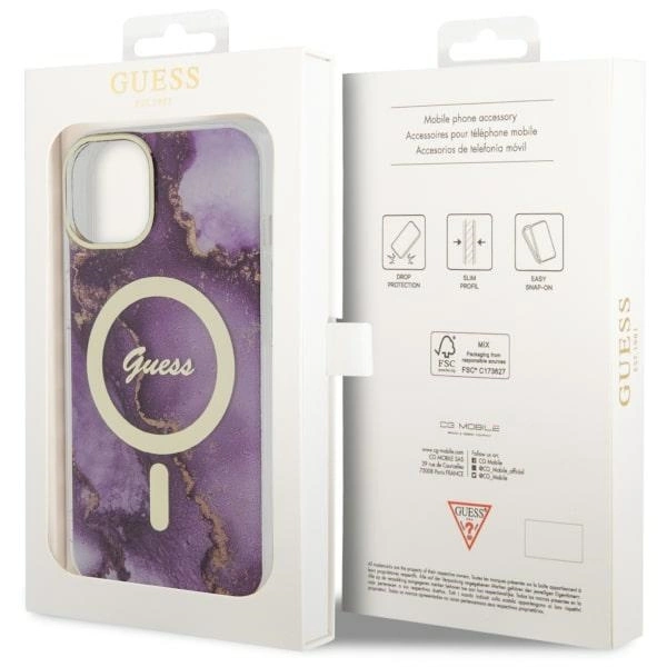 Guess GUHMP14SHTMRSU iPhone 14 6.1" purple/purple hardcase Golden Marble MagSafeeng