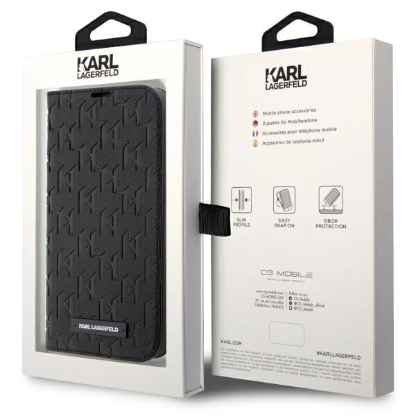 Karl Lagerfeld KLBKP14LSAKLHPK iPhone 14 Pro 6.1" bookcase black/black Saffiano Monogrameng