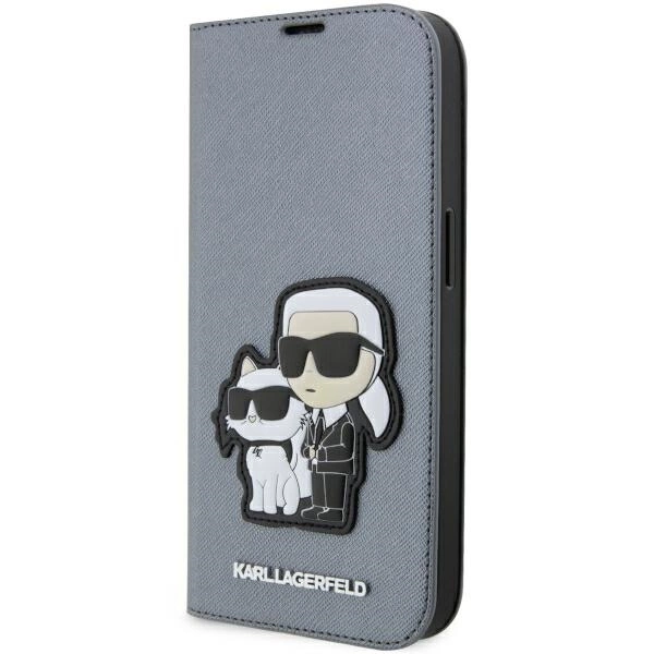 Karl Lagerfeld KLBKP14LSANKCPG iPhone 14 Pro 6.1" bookcase silver/silver Saffiano Karl & Choupetteeng