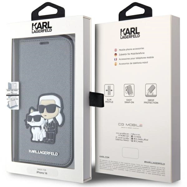 Karl Lagerfeld KLBKP14SSANKCPG iPhone 14 6.1" bookcase silver/silver Saffiano Karl & Choupetteeng
