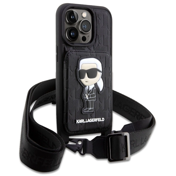 Karl Lagerfeld KLHCP14LCSAKHPKK iPhone 14 Pro 6.1" hardcase black/black Crossbody Saffiano Monogram Ikonikeng