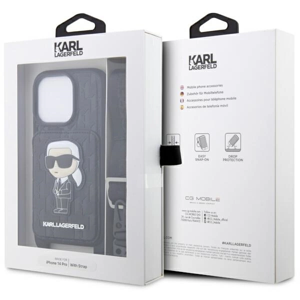 Karl Lagerfeld KLHCP14LCSAKHPKK iPhone 14 Pro 6.1" hardcase black/black Crossbody Saffiano Monogram Ikonikeng