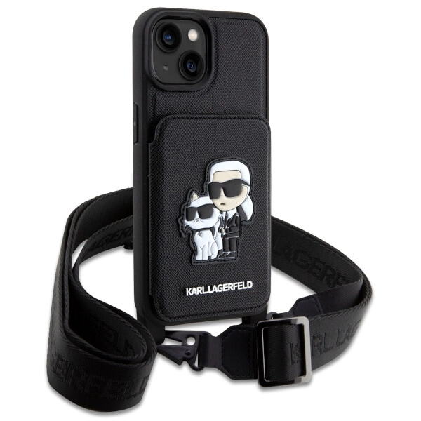 Karl Lagerfeld Crossbody Saffiano Karl&Choupette Case for iPhone 14 Plus - Blackeng