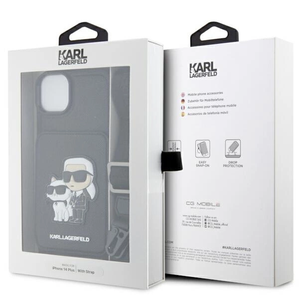 Karl Lagerfeld Crossbody Saffiano Karl&Choupette Case for iPhone 14 Plus - Blackeng