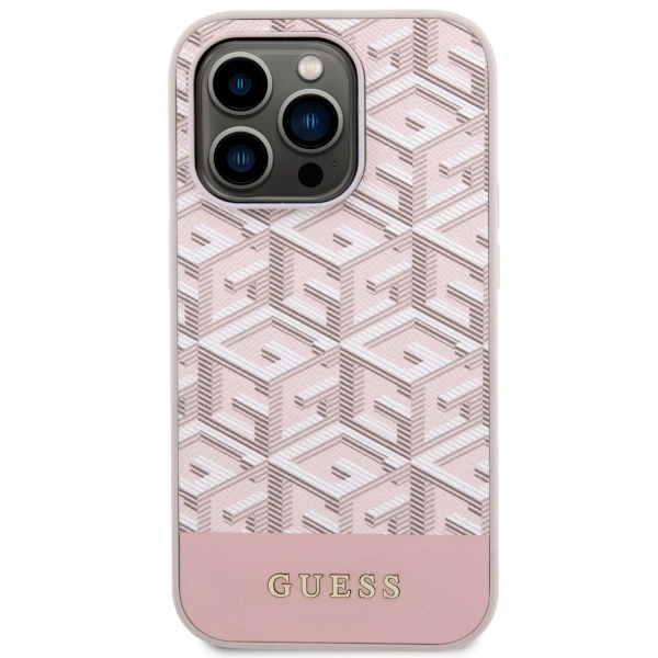 Guess GUHMP14LHGCFSEP iPhone 14 Pro 6.1" pink/pink hard case GCube Stripes MagSafeeng