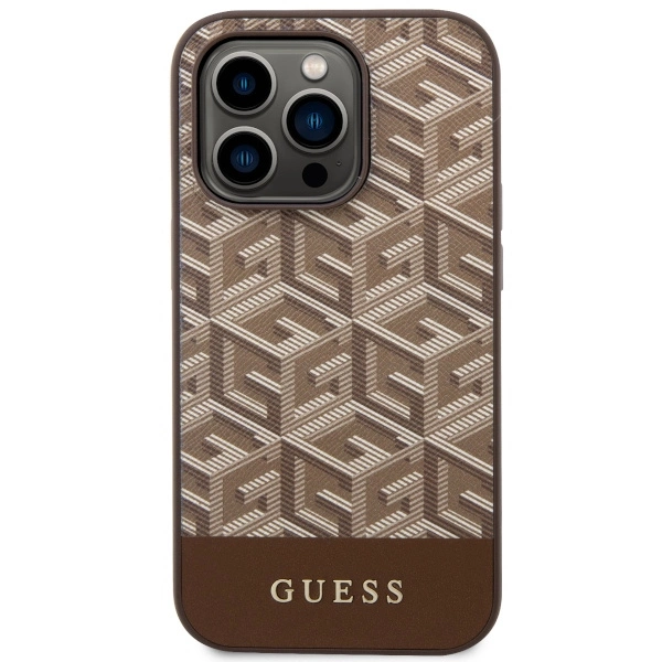 Guess GUHMP14XHGCFSEW iPhone 14 Pro Max 6.7" brown/brown hard case GCube Stripes MagSafeeng