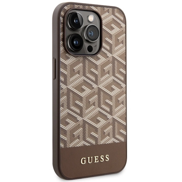 Guess GUHMP14XHGCFSEW iPhone 14 Pro Max 6.7" brown/brown hard case GCube Stripes MagSafeeng