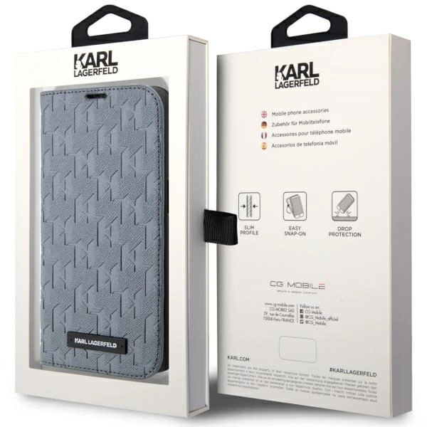 Karl Lagerfeld KLBKP14LSAKLHPG iPhone 14 Pro 6.1" bookcase silver/silver Saffiano Monogrameng
