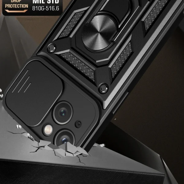 Hybrid Armor Camshield Case with Stand and Camera Cover for iPhone 15 Plus - Pinkeng
