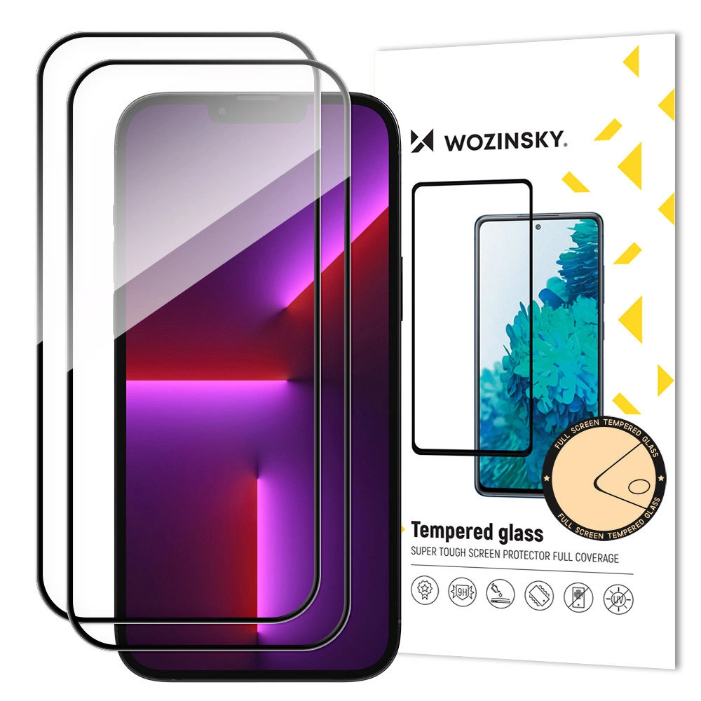 2pcs Full Screen Tempered Glass with Frame Case Friendly Wozinsky Full Glue iPhone 15 Plus - Blackeng