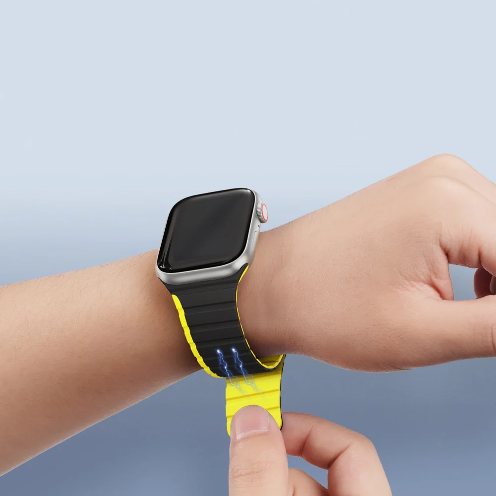 Magnetic Apple Watch Ultra, SE, 9, 8, 7, 6, 5, 4, 3, 2, 1 (49, 45, 44, 42 mm) Dux Ducis Strap (LD Version) - black and yelloweng