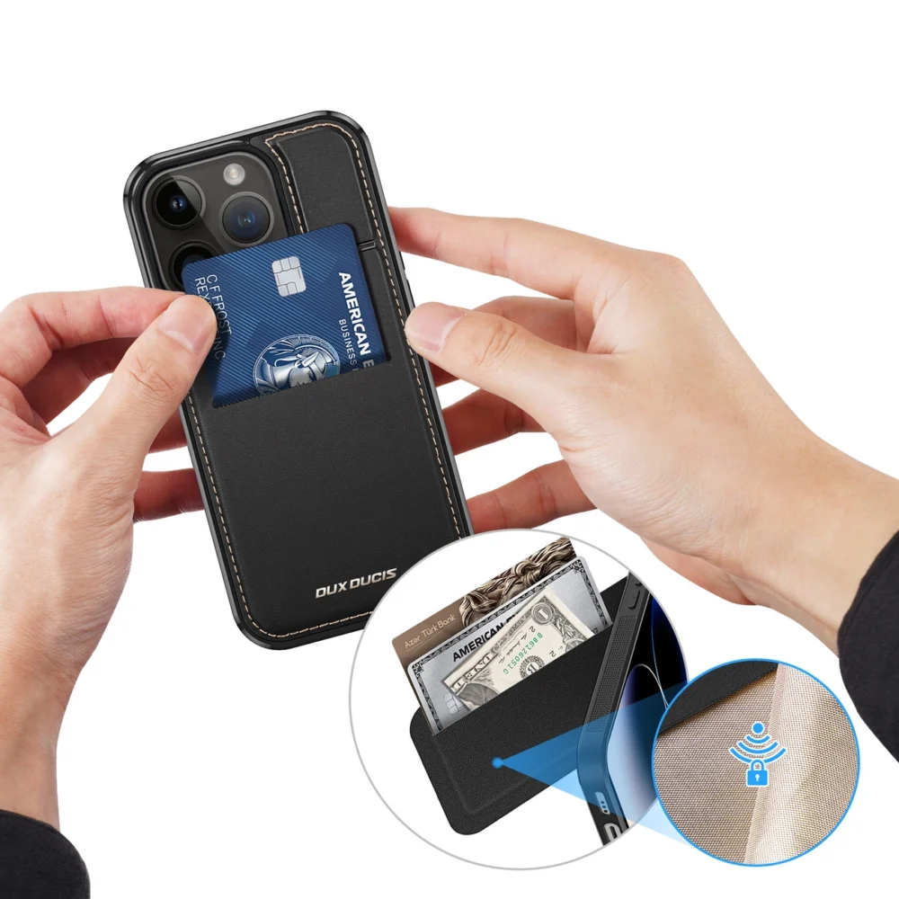 3in1 Wallet Case with Stand for iPhone 14 Pro MagSafe RFID Blocker Dux Ducis Rafi Mag - Blackeng