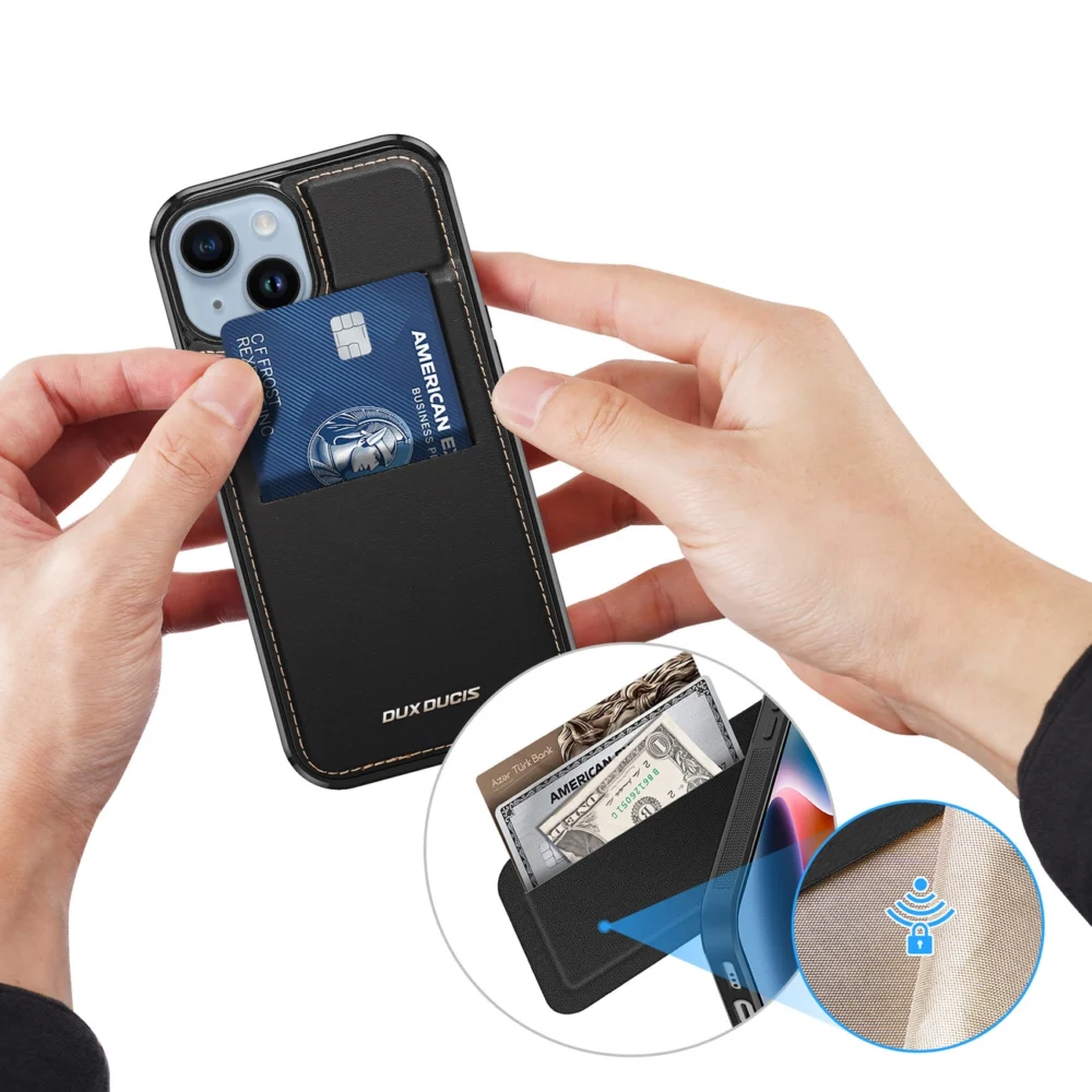 3in1 Wallet Case with Stand for iPhone 14 Plus MagSafe RFID Blocker Dux Ducis Rafi Mag - Blackeng