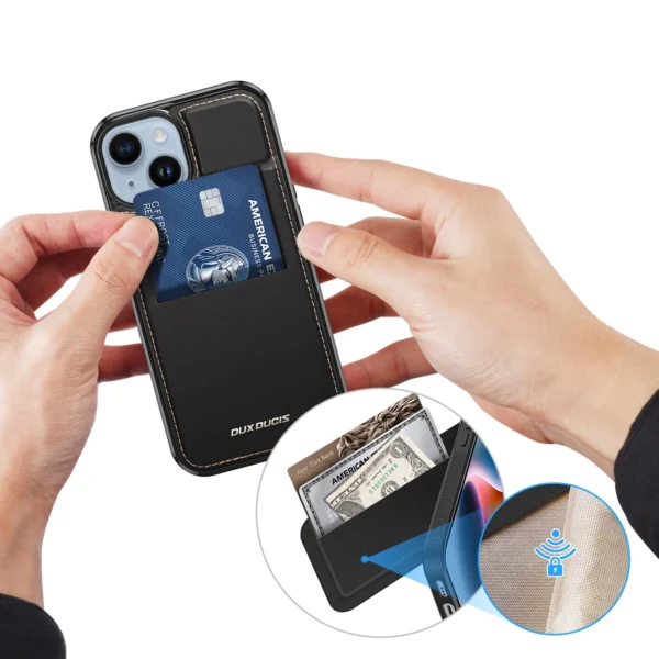 3in1 Wallet Case with Stand for iPhone 14 Plus MagSafe RFID Blocker Dux Ducis Rafi Mag - Blackeng