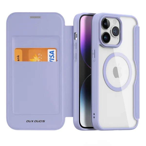 iPhone 15 Pro Max Magnetic MagSafe Flip Case Dux Ducis Skin X Pro - Purpleeng