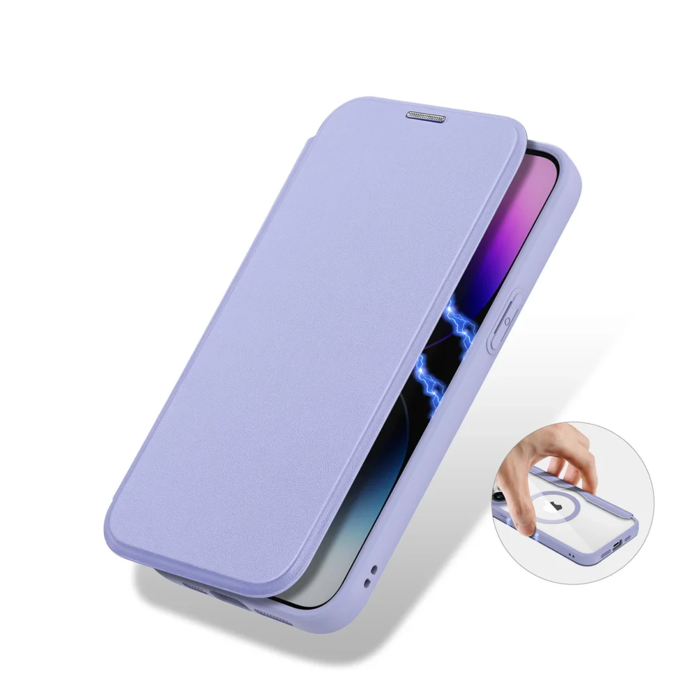 iPhone 15 Pro Max Magnetic MagSafe Flip Case Dux Ducis Skin X Pro - Purpleeng