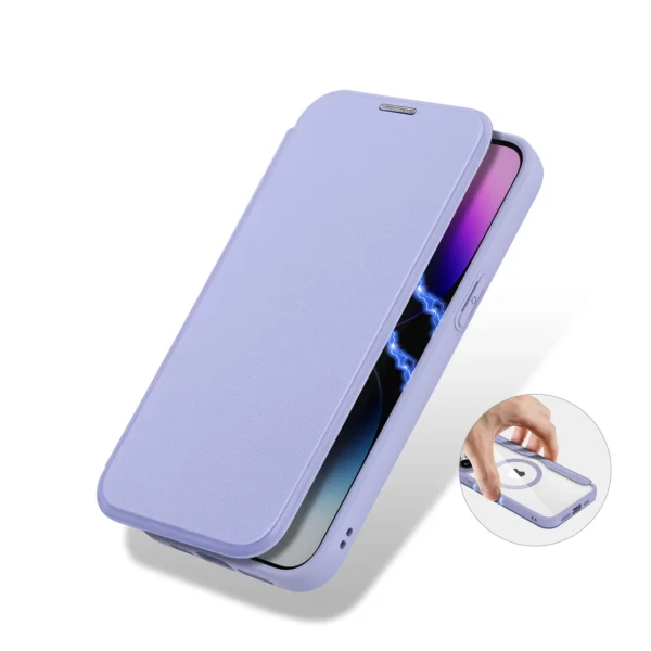 iPhone 15 Pro Max Magnetic MagSafe Flip Case Dux Ducis Skin X Pro - Purpleeng
