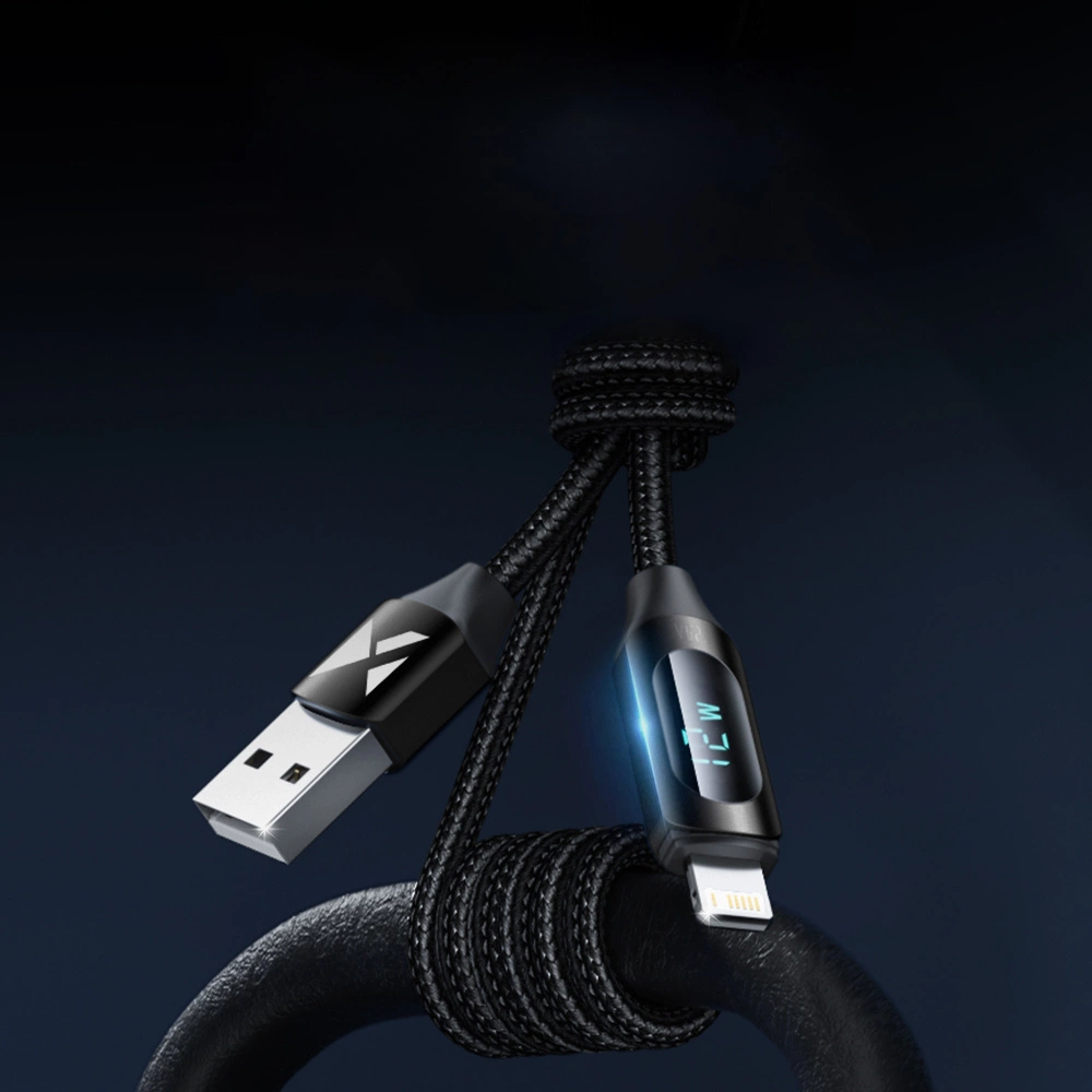 USB-A Cable - Lightning Wozinsky WUALC2 with LED Display 2.4A 2m - Blackeng