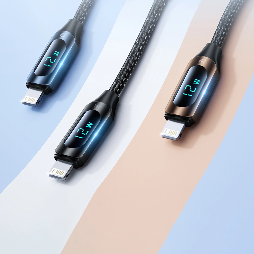 USB-A Cable - Lightning Wozinsky WUALC2 with LED Display 2.4A 2m - Blackeng