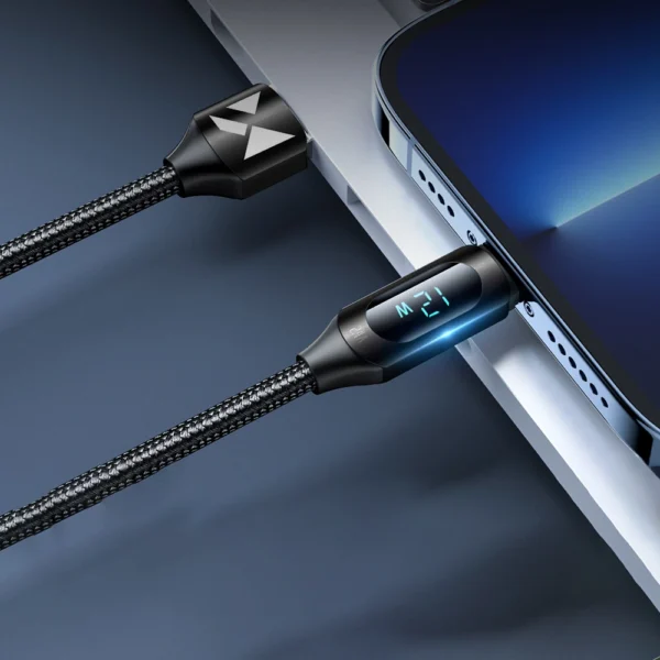 USB-A Cable - Lightning Wozinsky WUALC2 with LED Display 2.4A 2m - Blackeng