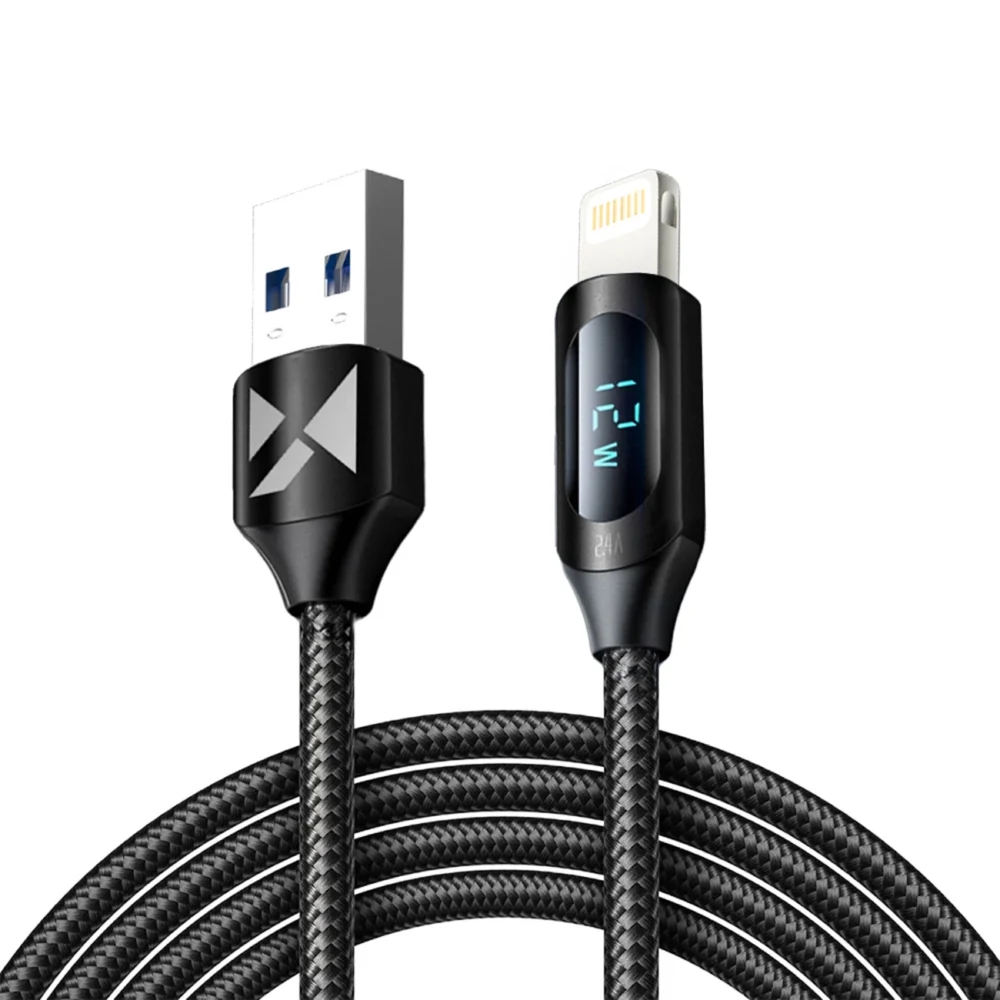USB-A Cable - Lightning Wozinsky WUALC2 with LED Display 2.4A 2m - Blackeng