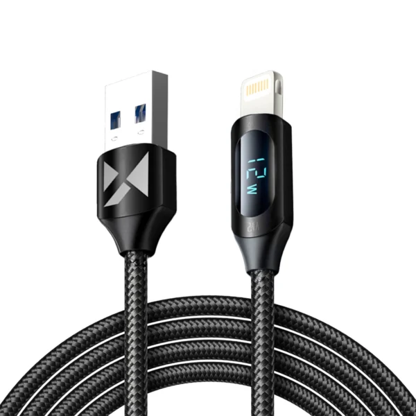 USB-A Cable - Lightning Wozinsky WUALC2 with LED Display 2.4A 2m - Blackeng