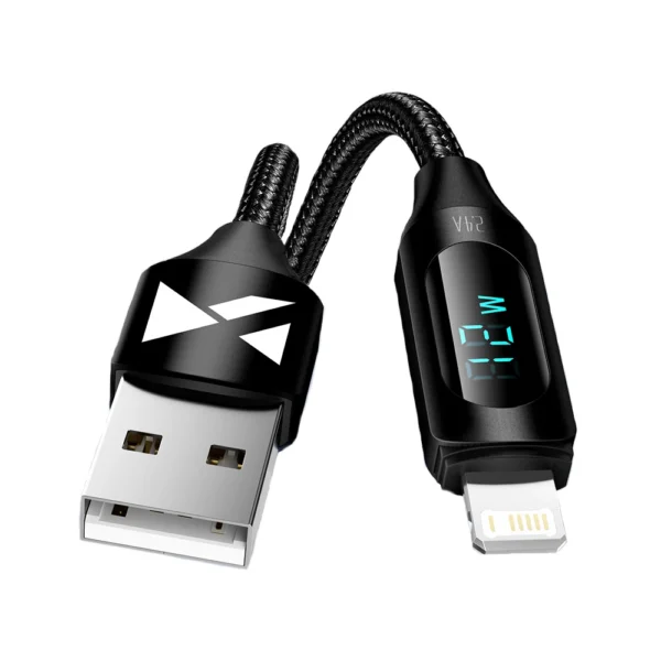 USB-A Cable - Lightning Wozinsky WUALC1 with LED Display 2.4A 1m - Blackeng