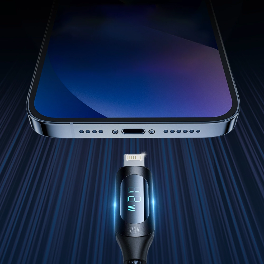 USB-A Cable - Lightning Wozinsky WUALC1 with LED Display 2.4A 1m - Blackeng
