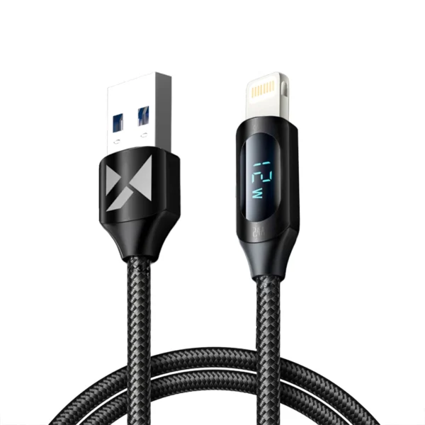 USB-A Cable - Lightning Wozinsky WUALC1 with LED Display 2.4A 1m - Blackeng