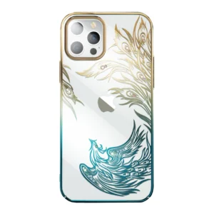 Luxury iPhone 14 Case with Kingxbar Phoenix Crystals - Gold and Blueeng
