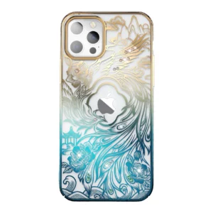 Luxury iPhone 14 Plus Case with Kingxbar Phoenix Crystals - Gold and Blueeng