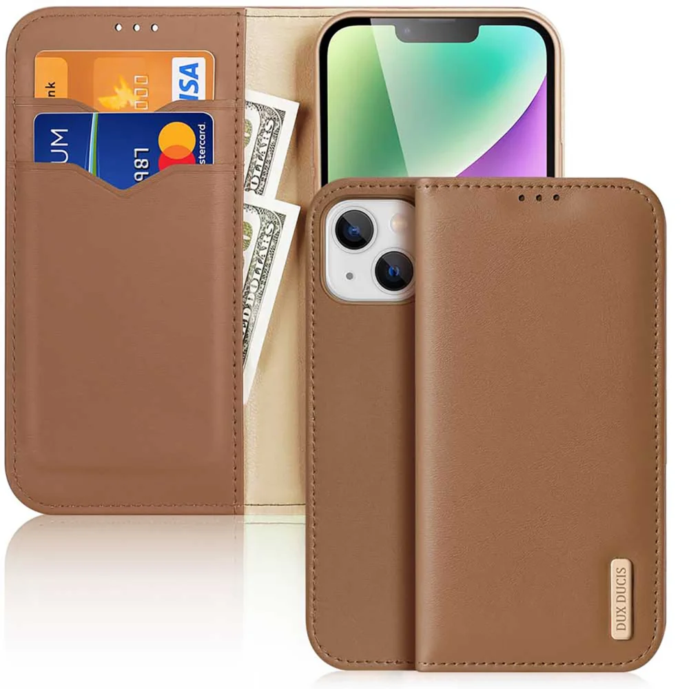 Dux Ducis Hivo iPhone 15 Plus wallet case with RFID blocking - browneng