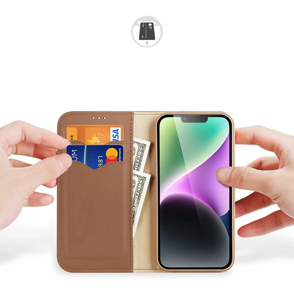 Dux Ducis Hivo iPhone 15 Plus wallet case with RFID blocking - browneng