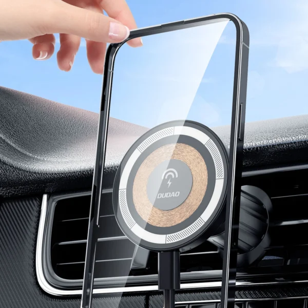 Magnetic holder with MagSafe inductive charger for 15W Dudao F12MAX ventilation grille - blackeng
