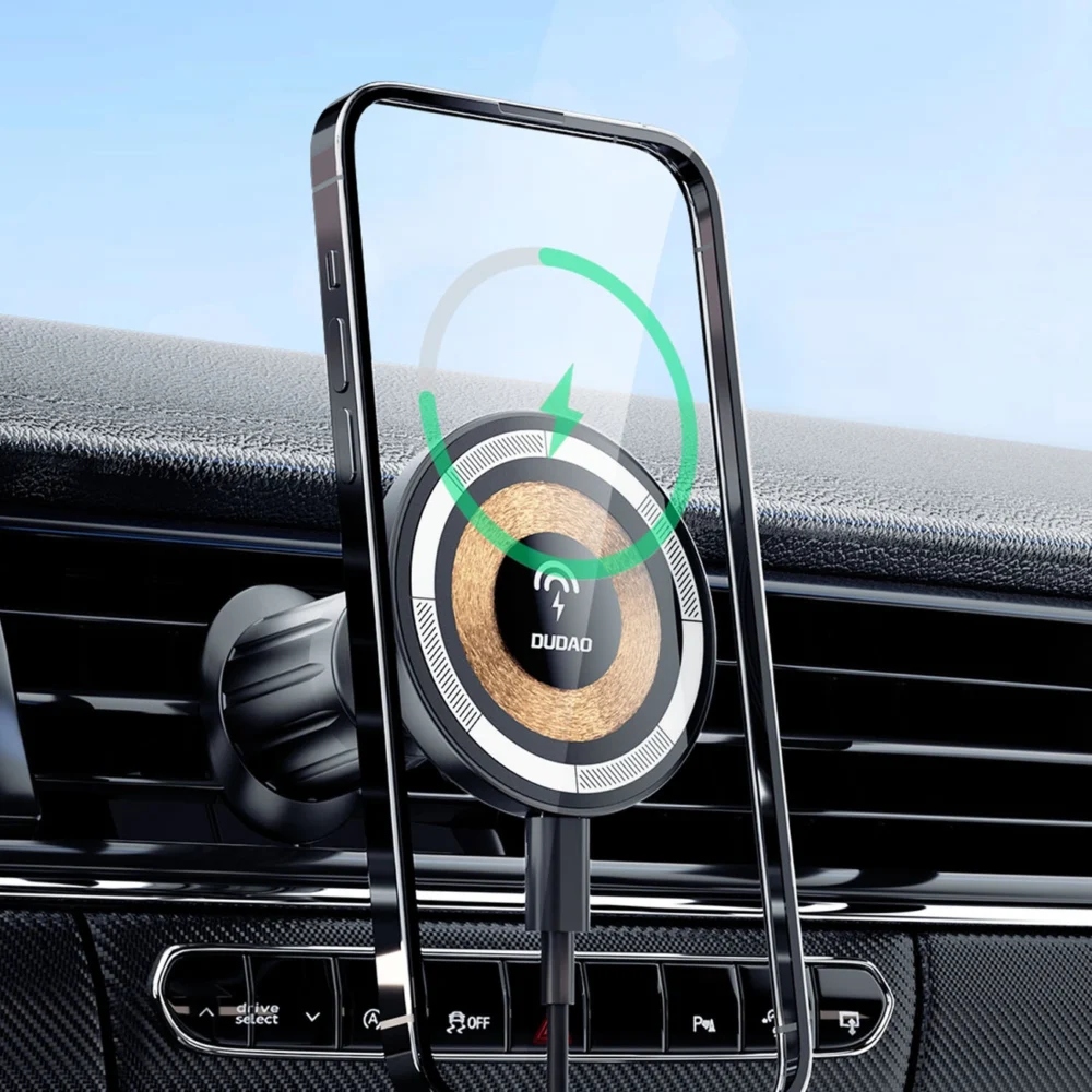 Magnetic holder with MagSafe inductive charger for 15W Dudao F12MAX ventilation grille - blackeng