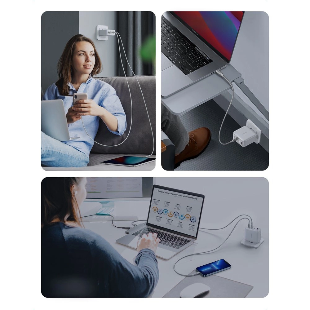 GaN Fast Charger 3xUSB C / USB 100W PPS Ugreen CD226 - Whiteeng