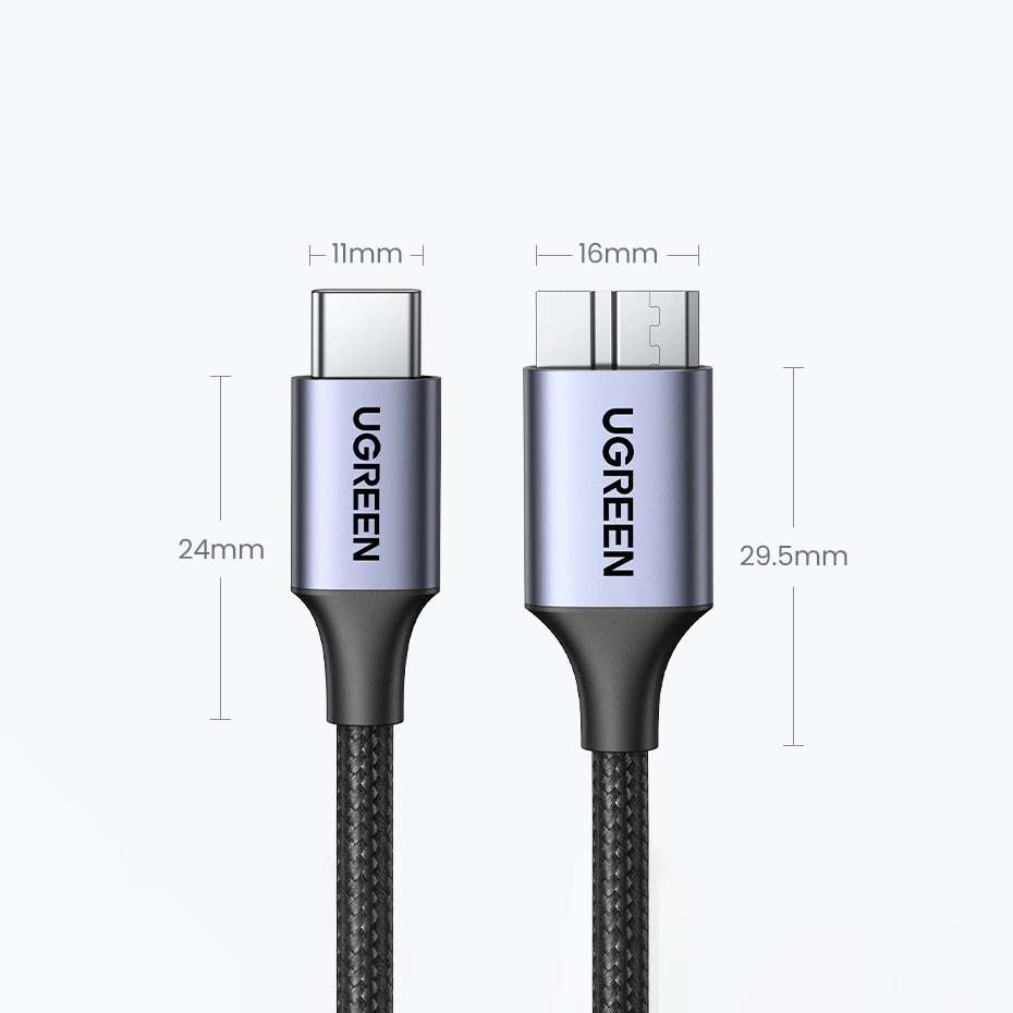 USB C / micro USB-B 3.0 cable Ugreen US565 5Gb/s 3A 1m - grayeng