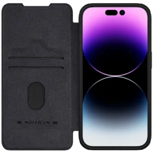 Leather Case with Camera Cover for iPhone 15 Pro Max Nillkin Qin Pro Leather - Blackeng