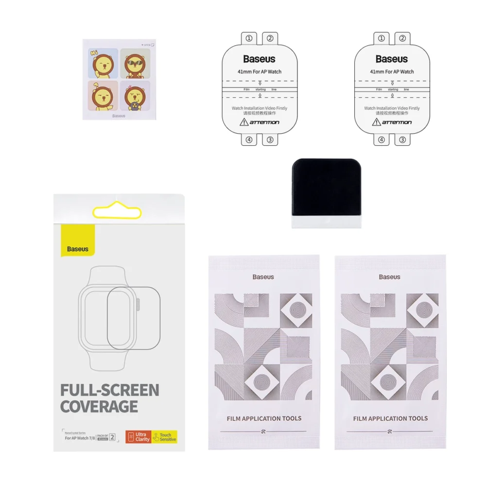Set of 2x Baseus NanoCrystal protective foil for Apple Watch 7/8/9 41mm + mounting kit - transparenteng
