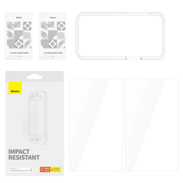 Set of 2x Baseus Crystal tempered glass for Nintendo Switch OLED 2021 + mounting kit - transparenteng