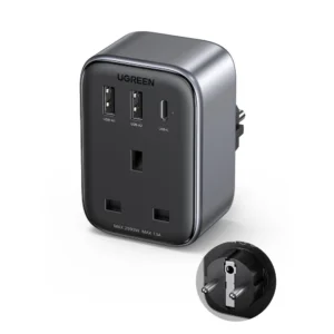 Wall charger 30W (2xUSB/USB C/AC) / UK - EU adapter 13A Ugreen CD314 - blackeng