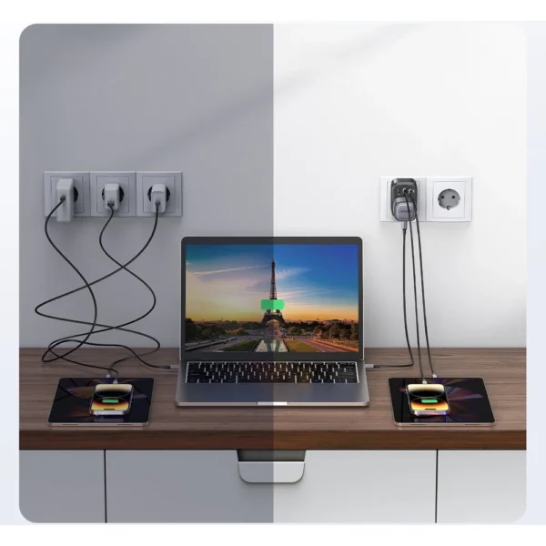 Wall charger 30W (2xUSB/USB C/AC) / UK - EU adapter 13A Ugreen CD314 - blackeng